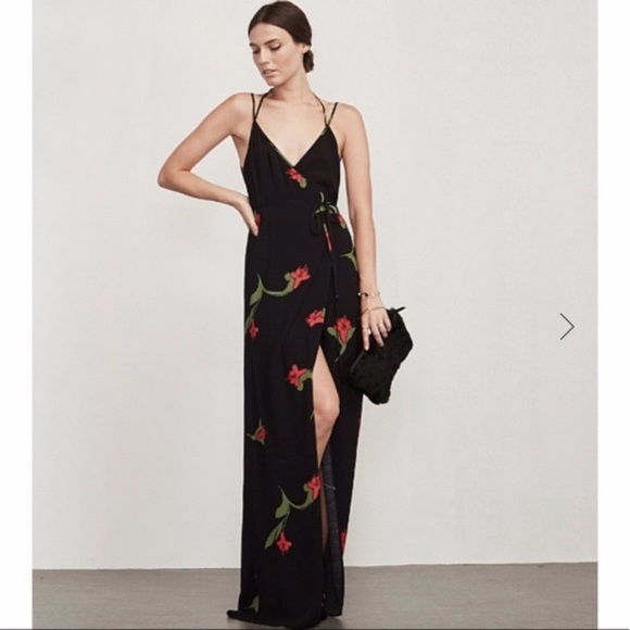 Reformation Seine Wrap Dress Black Floral - Picture 3 of 15